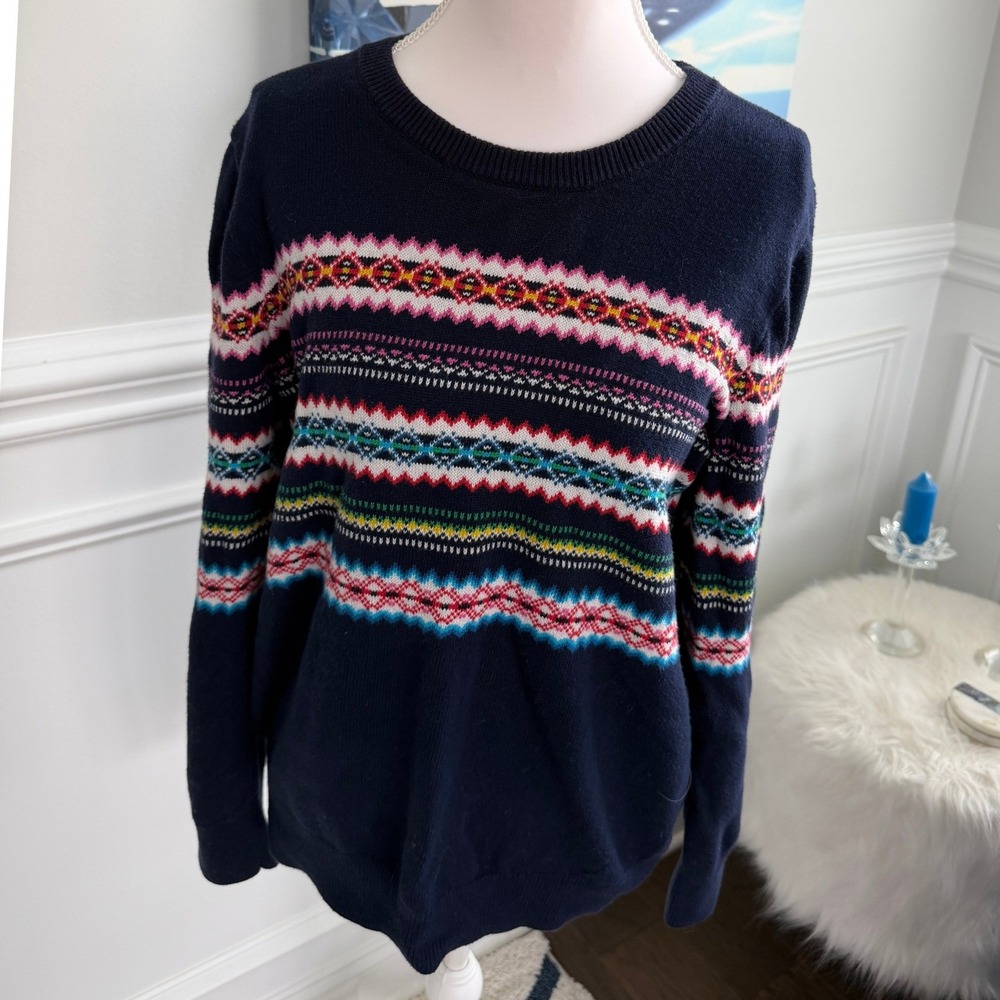 Gap Navy Blue Fair Isle Geometric Knit Crewneck Sweater Women's Size Large